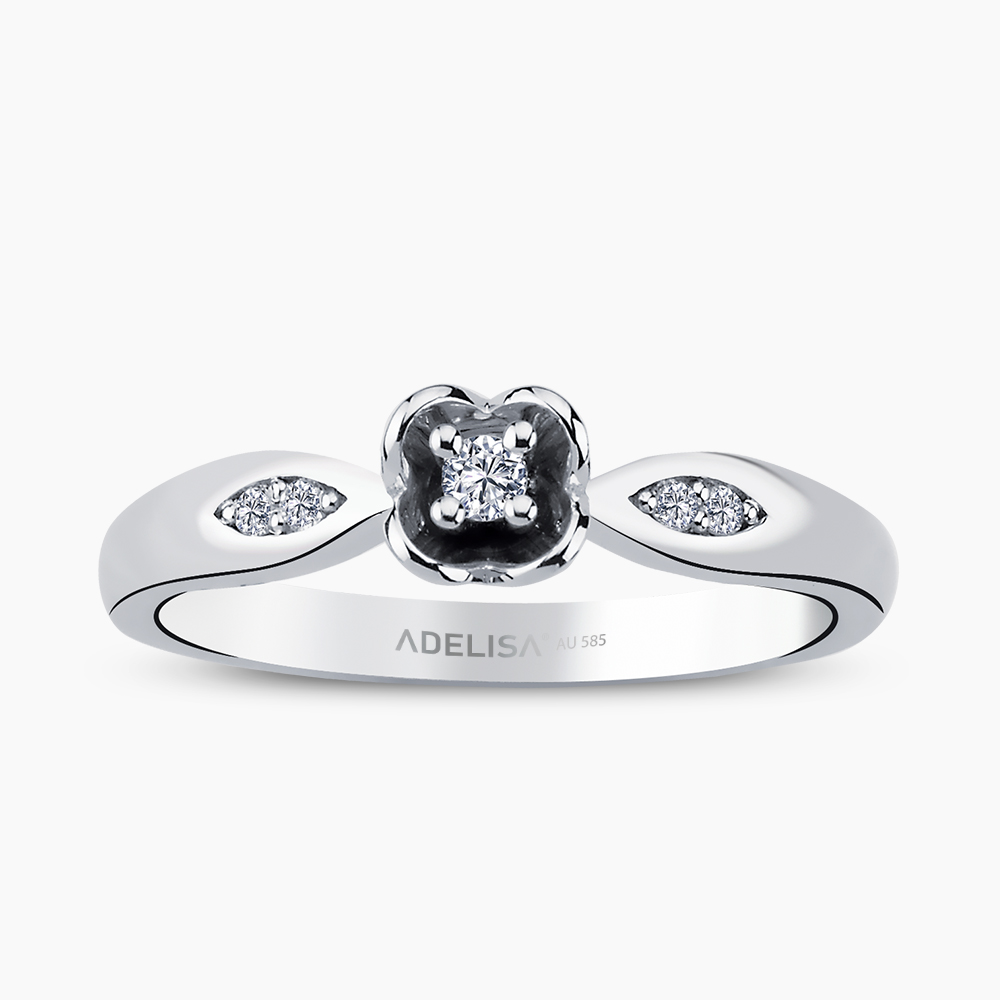 Beyaz Altın 0.09 Karat Gül Tektaş Pırlanta Yüzük