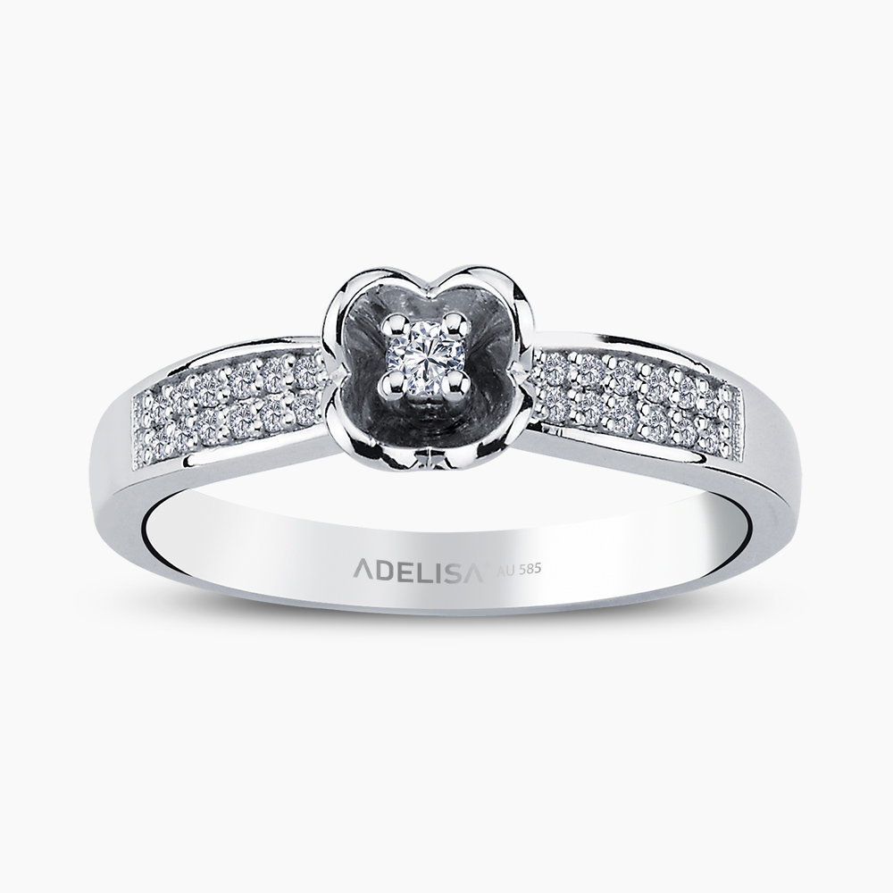 Beyaz Altın 0.16 Karat Gül Tektaş Pırlanta Yüzük